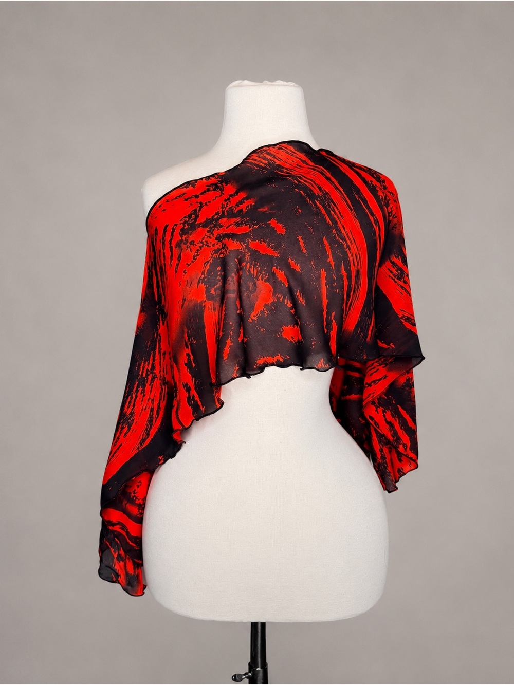 Reno Rose Red Black Abstract Chiffon Poncho Shawl Wrap One Size Boho